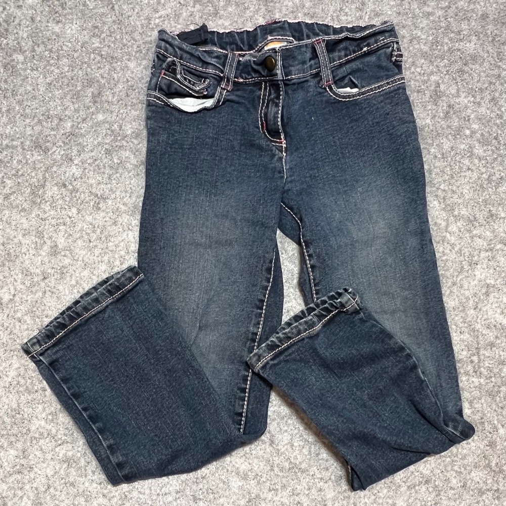Gymboree Girls‎ Youth 7 Dark Wash Pink Contrast Stitch Straight Leg Jeans